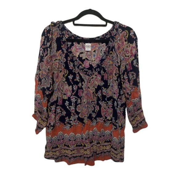 Billa size L mixed print boho peasant multicolor paisley 3/4 sleeve blouse EUC - Picture 1 of 5